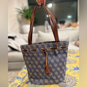 Dooney & Bourke Blue and Brown Structured Tote with Monogram